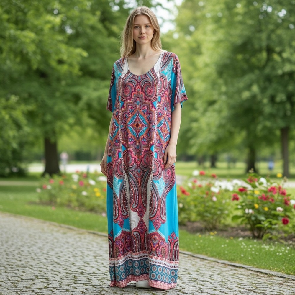 Chico's Maxi Dress Multicolor Paisley V-Neck Side Slit Womens‎ Size 3P